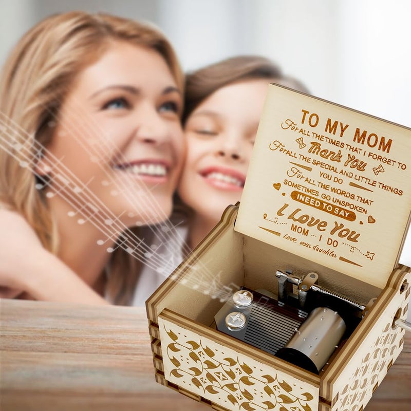 Ucuber You are My Sunshine Music Box, Gift for Mom from Daughter, Wood Laser Engraved Vintage Mini Size Boxes, Unique Best Mother's Day, Birthday/Christmas, Thanksgiving Day - Image 3
